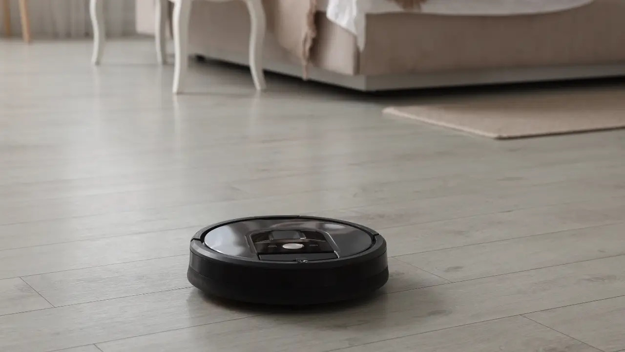 Robôs organizadores inteligente limpando o piso, mostrando a automação residencial em ação