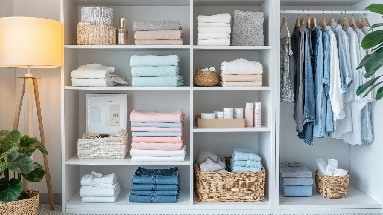 Quarto minimalista sem portas de armário