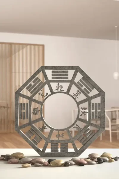 Sala de estar decorada com princípios do Feng Shui Moderno, mostrando fluxo livre, plantas e boa iluminação para atrair prosperidade.